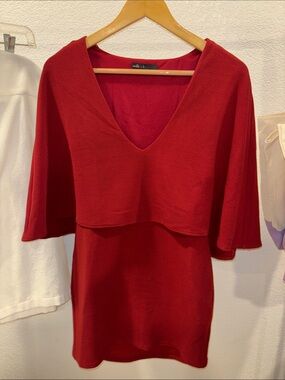 Elegant Red V-Neck Layered Mini Dress